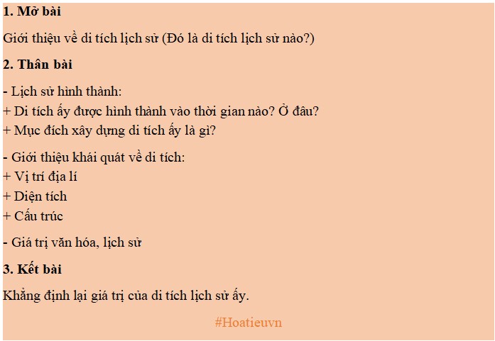 Dàn ý thuyết minh về 1 di tích lịch sử