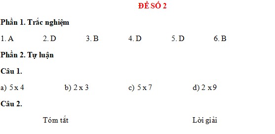 Đề thi giữa kì 2 Toán 2