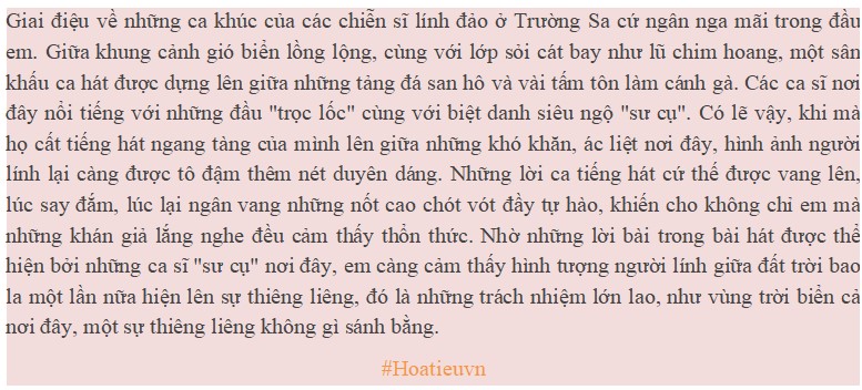 Đoạn văn Tưởng tượng em là khán giả trong buổi biểu diễn văn nghệ của người lính đảo