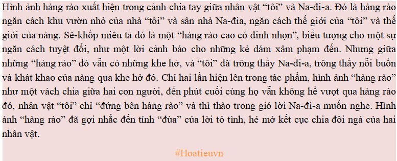 Viết đoạn văn phân tích hình ảnh hàng rào trong Một truyện đùa nho nhỏ
