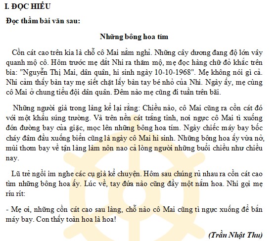 Đề thi giữa kì 2 môn Tiếng Việt lớp 3