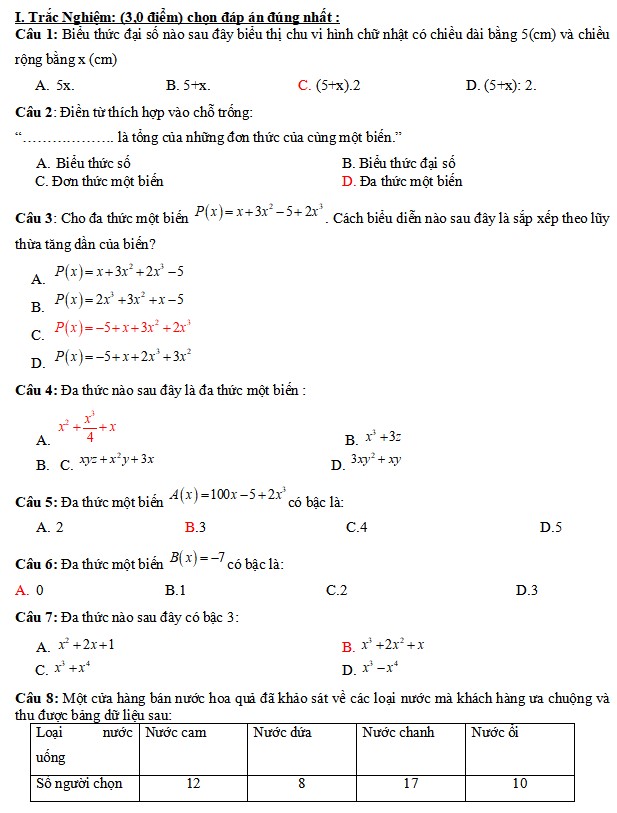 Đề kiểm tra giữa kì 2 toán 7 Kết nối tri thức