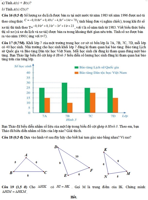 Đề kiểm tra giữa kì 2 toán 7 Kết nối tri thức