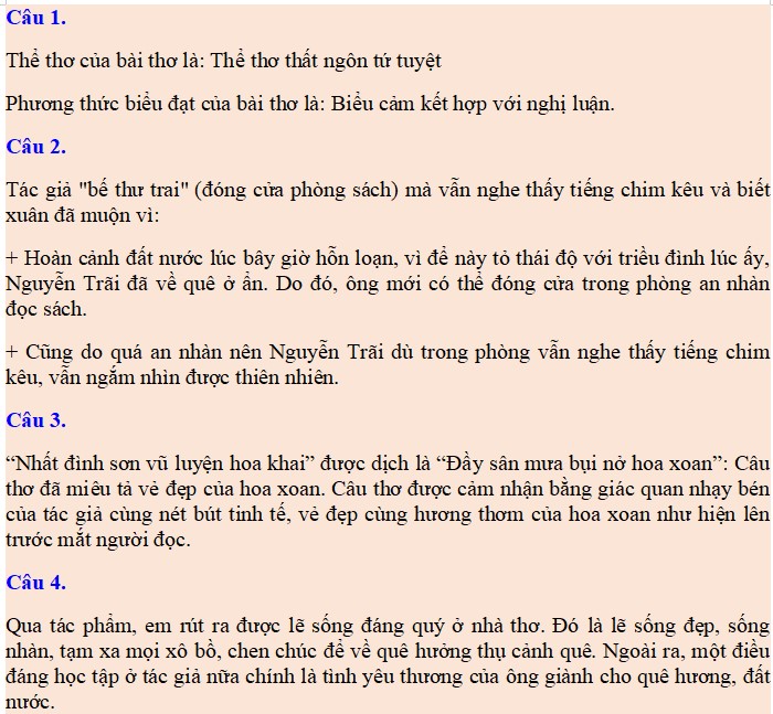 Đọc hiểu Mộ xuân tức sự