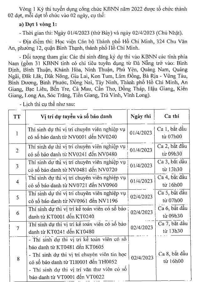 Lịch thi công chức Kho bạc nhà nước 2023
