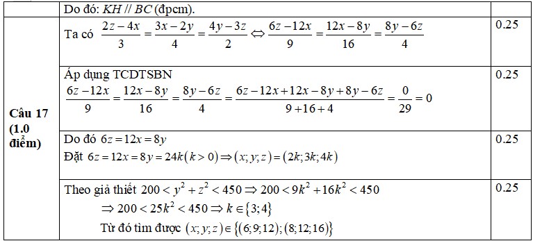 Đáp án đề thi Toán 7 kì 2 CTST