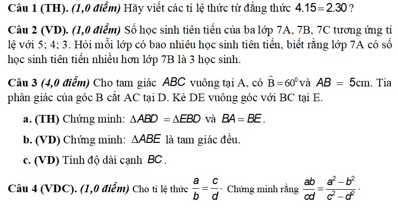 Đề thi Toán lớp 7 học kì 2 CTST