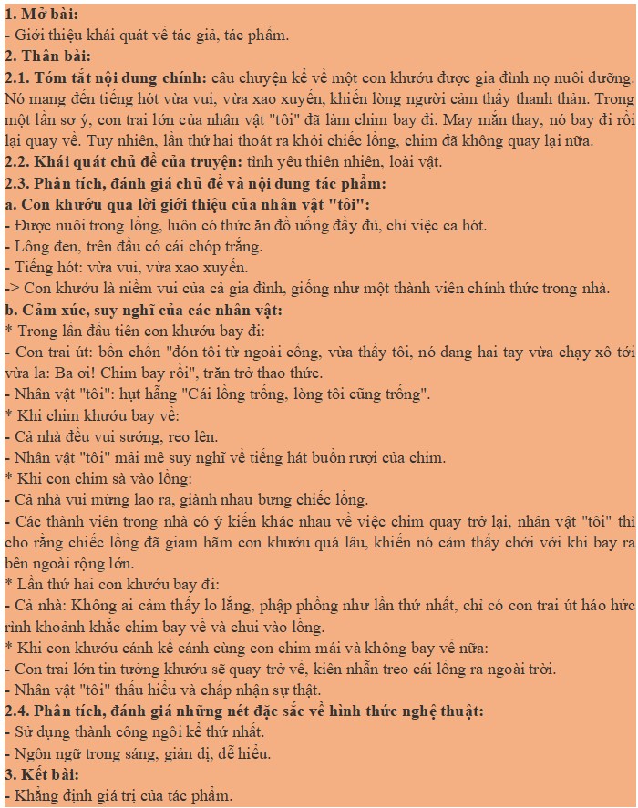 Dàn ý phân tích Con khướu sổ lồng