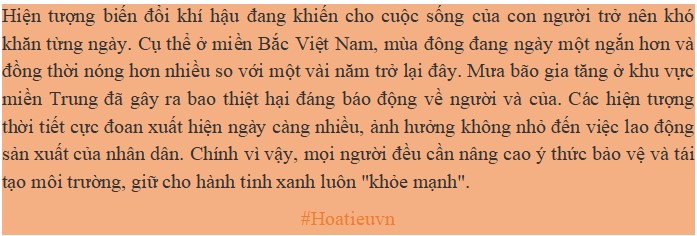 Đoạn văn ngắn suy nghĩ về tác động của biến đổi khí hậu ở vùng miền em đang sống
