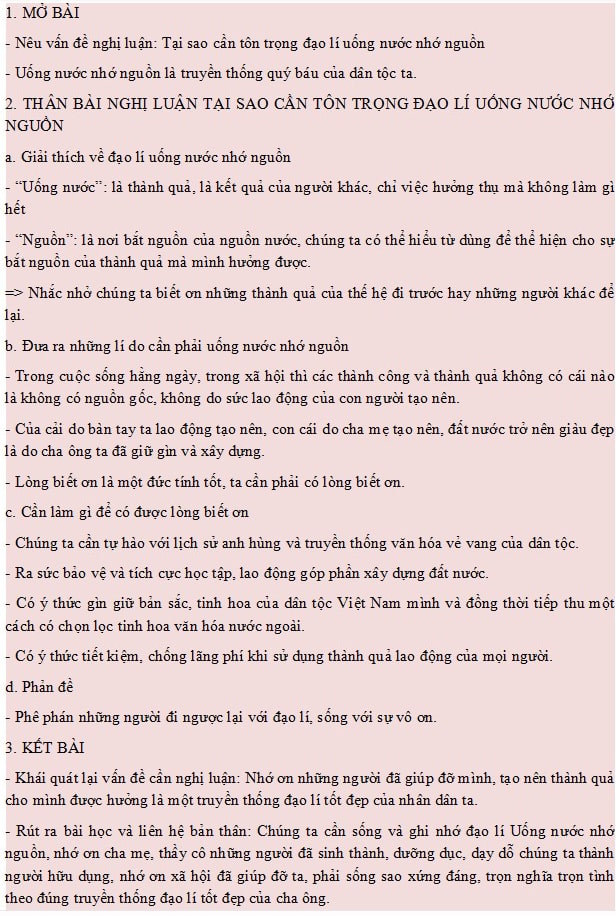 Dàn ý Tại sao cần tôn trọng đạo lý uống nước nhớ nguồn