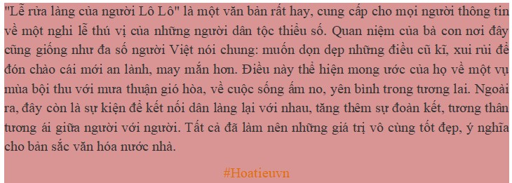 Cảm nhận về giá trị sống bộc lộ qua lễ rửa làng của người Lô Lô