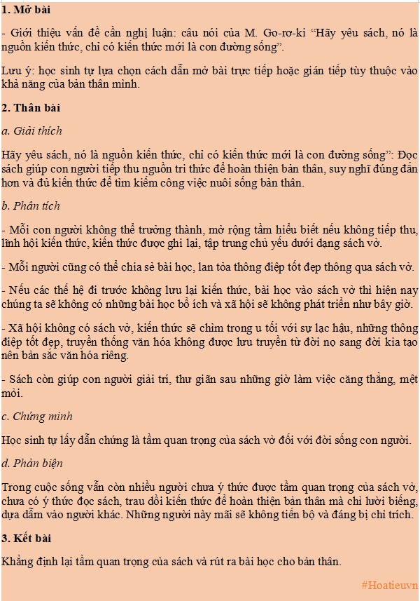 Dàn ý câu nói của M.Go-rơ-ki hãy yêu sách