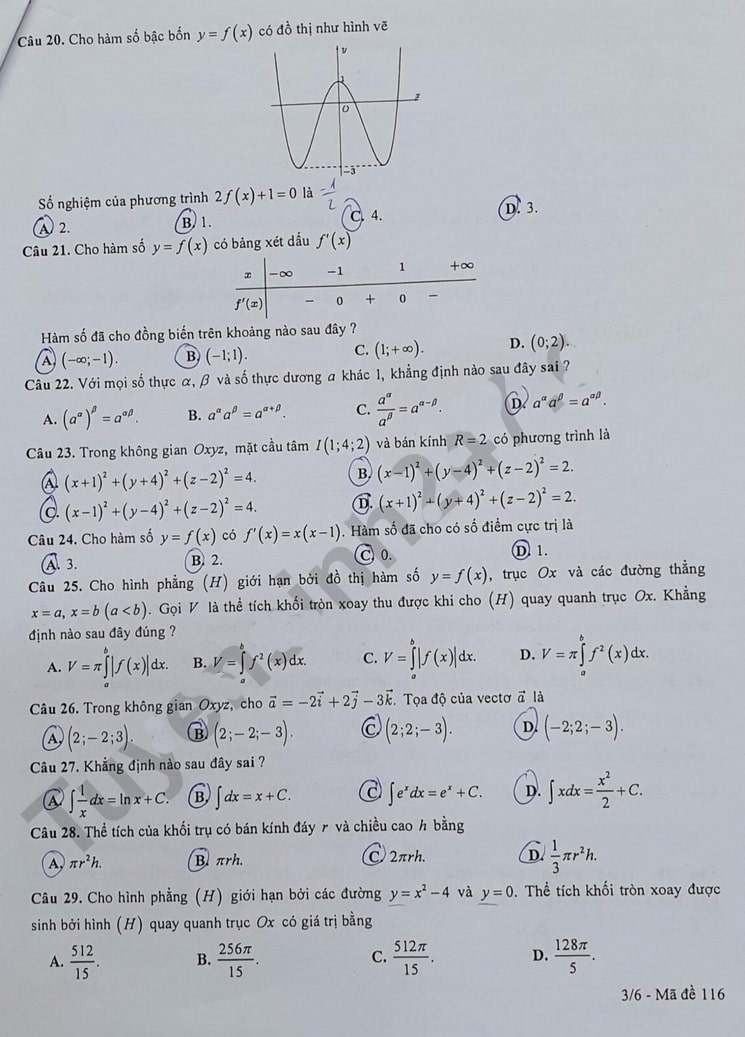 Đề thi khảo sát lớp 12 môn Toán Hà Nội 2023