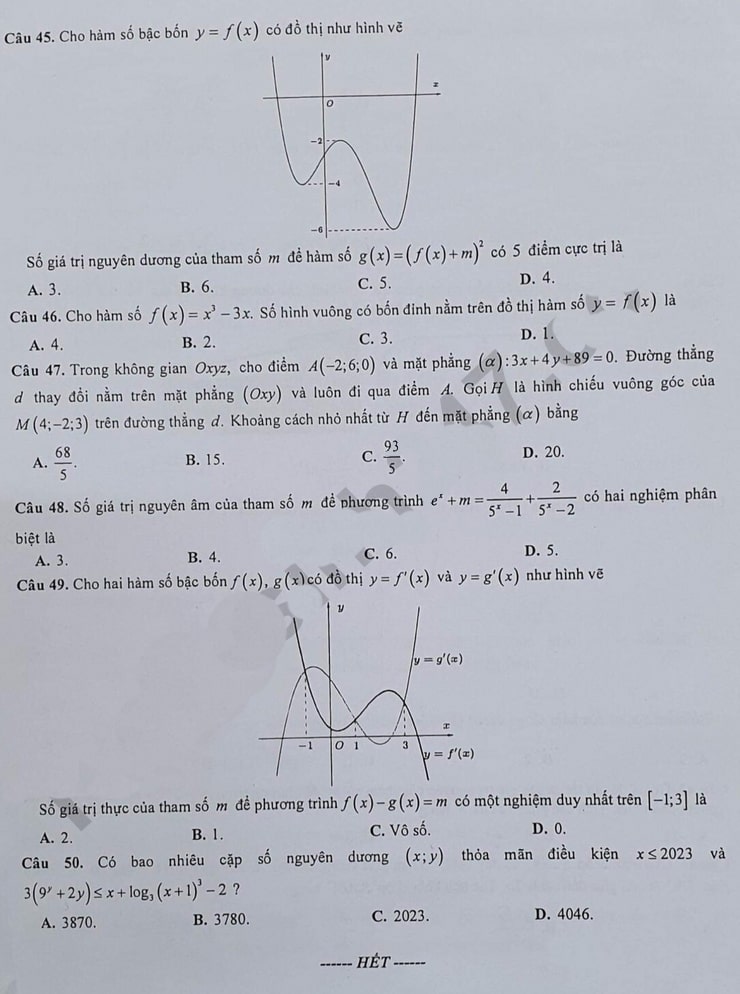 Đề thi khảo sát lớp 12 môn Toán Hà Nội 2023