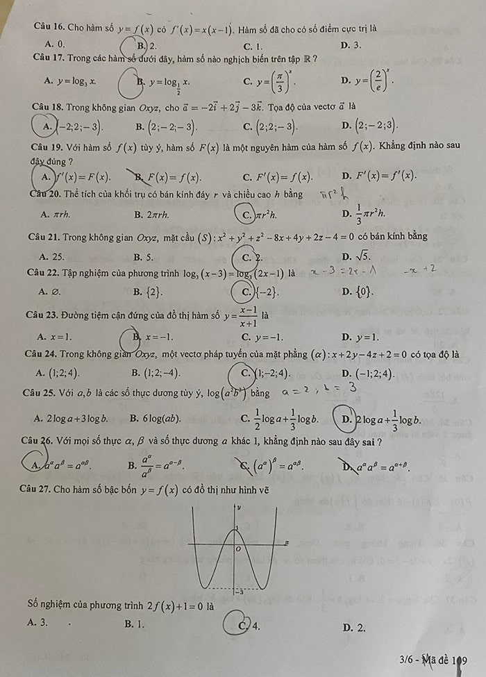 Đề thi khảo sát lớp 12 môn Toán Hà Nội 2023