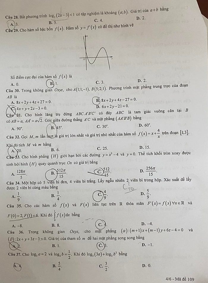 Đề thi khảo sát lớp 12 môn Toán Hà Nội 2023