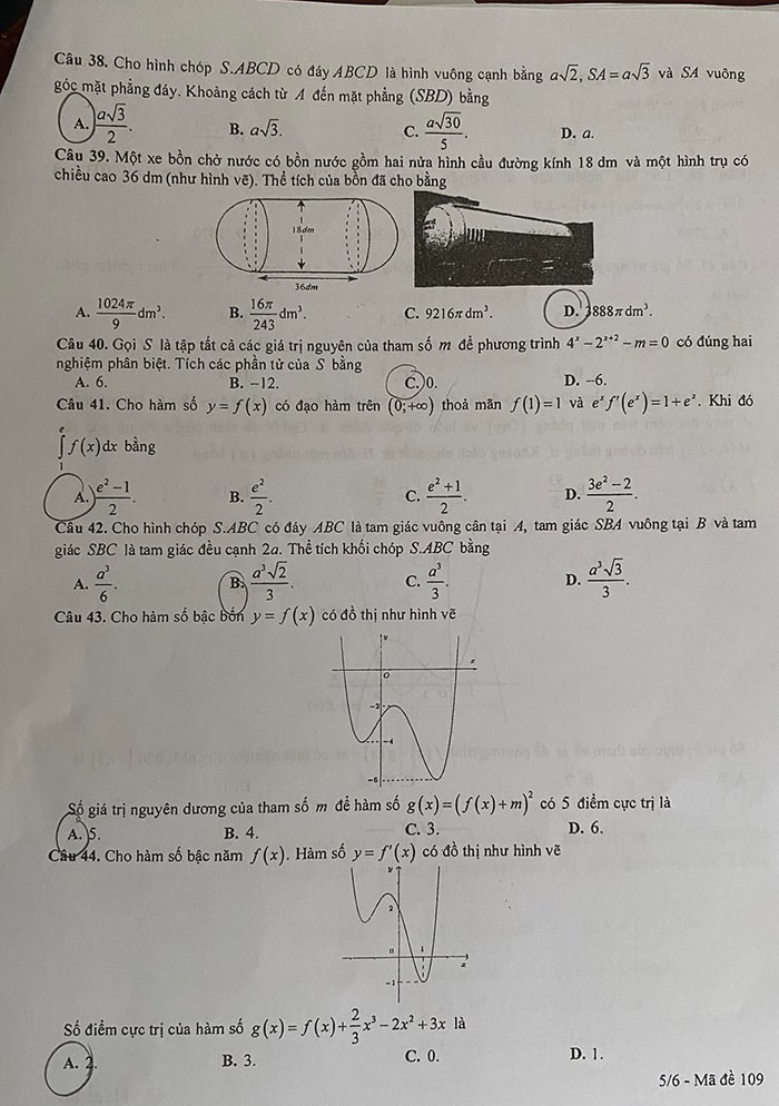 Đề thi khảo sát lớp 12 môn Toán Hà Nội 2023