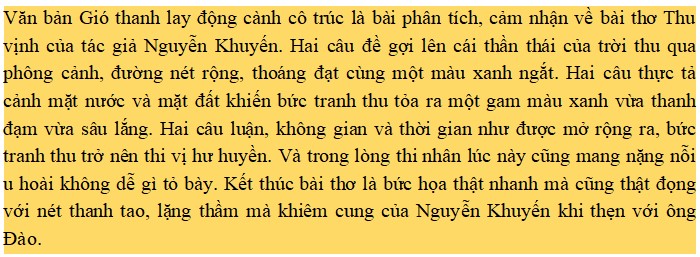 Nội dung văn bản Gió thanh lay động cành cô trúc