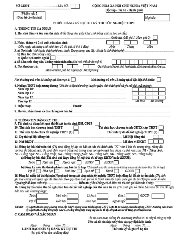 Hướng dẫn cách viết phiếu dự thi tốt nghiệp THPT 2023