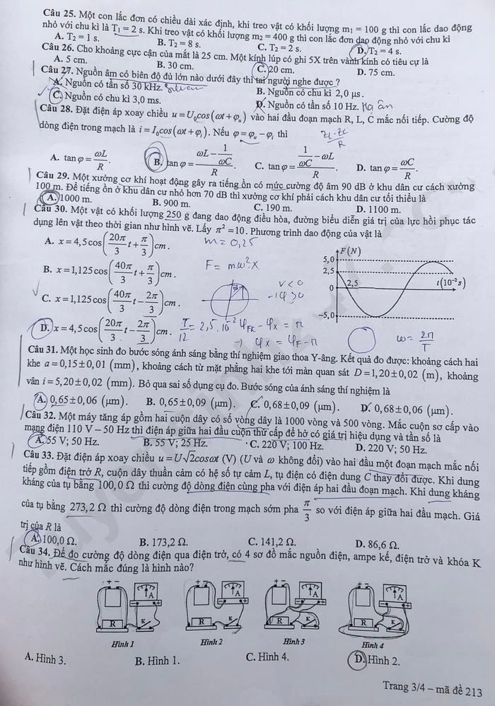 Đề thi thử tốt nghiệp THPT 2023 Hà Nội môn Vật lý - mã đề 213