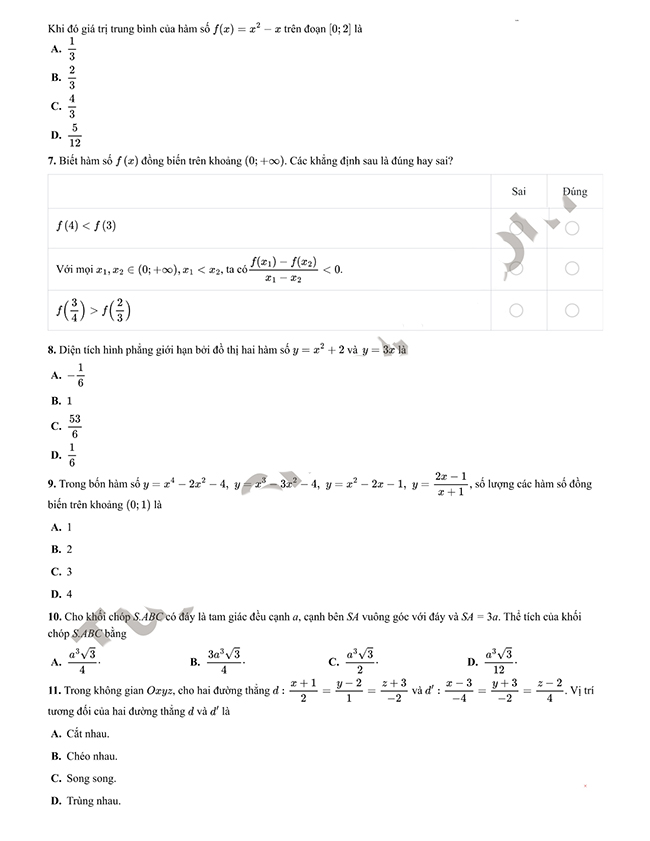 Đề thi thử đánh giá tư duy Bách khoa 2023 - Phần tư duy Toán học