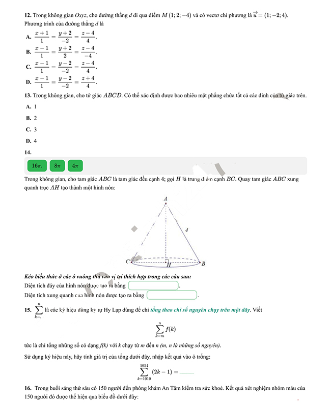 Đề thi thử đánh giá tư duy Bách khoa 2023 - Phần tư duy Toán học