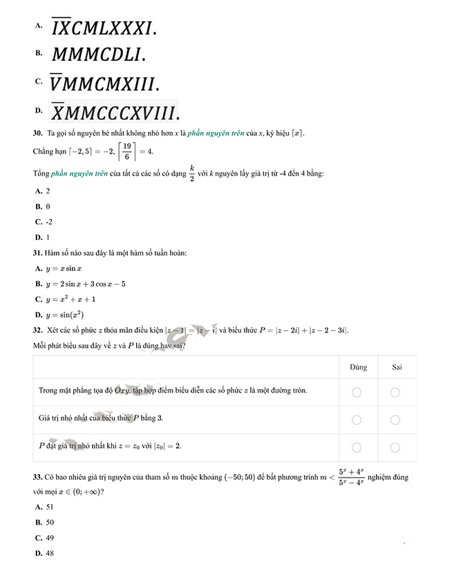 Đề thi thử đánh giá tư duy Bách khoa 2023 - Phần tư duy Toán học