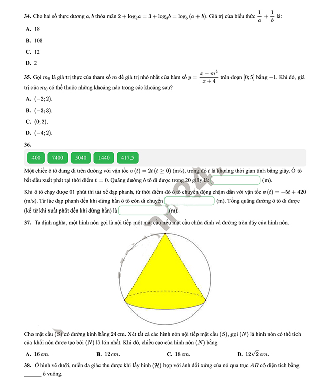 Đề thi thử đánh giá tư duy Bách khoa 2023 - Phần tư duy Toán học