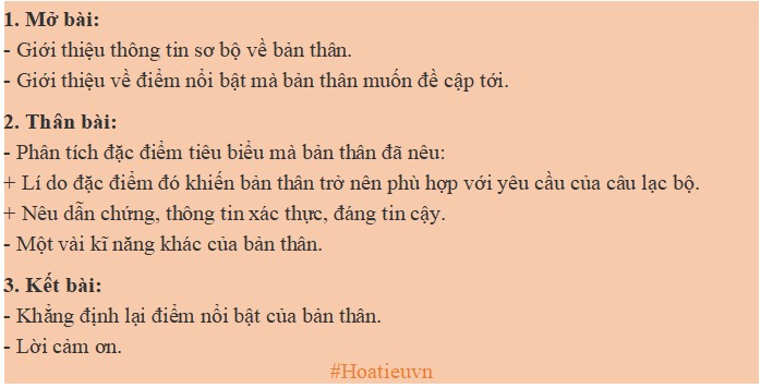Dàn ý viết bài luận về bản thân để ứng tuyển vào câu lạc bộ mình yêu thích