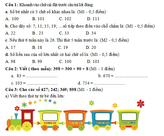 Đề thi học kì 2 môn Toán lớp 2 sách Kết nối