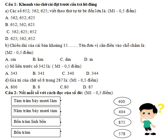 Đề thi học kì 2 môn Toán lớp 2 sách Kết nối