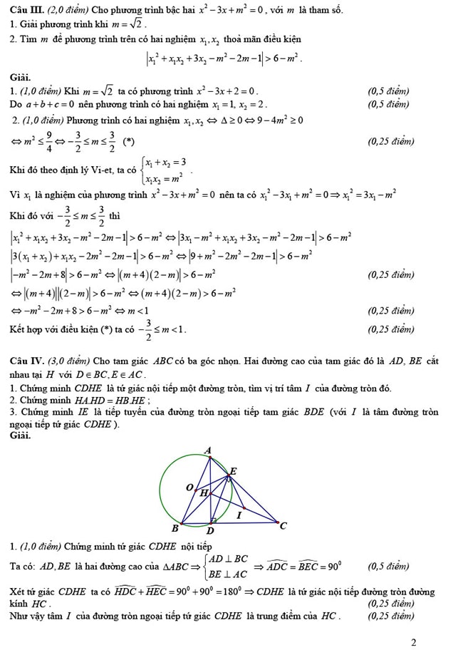 Đáp án đề thi thử vào lớp 10 môn Toán chuyên Lam Sơn 2023