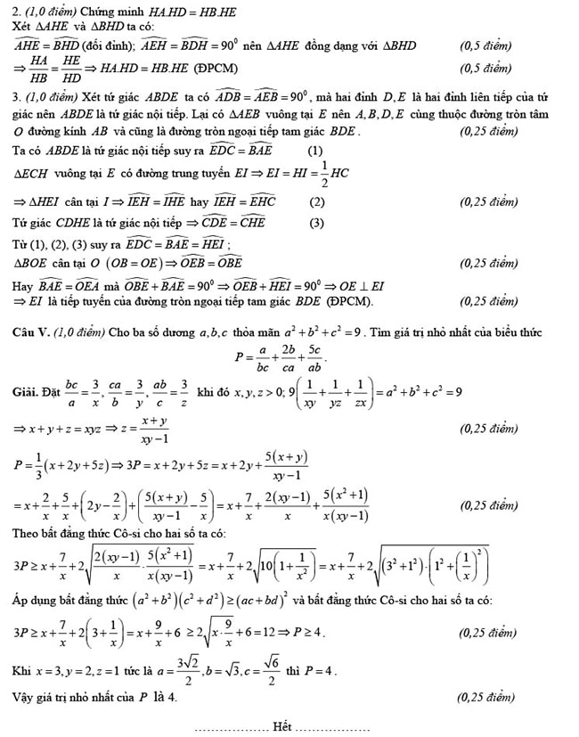 Đáp án đề thi thử vào lớp 10 môn Toán chuyên Lam Sơn 2023