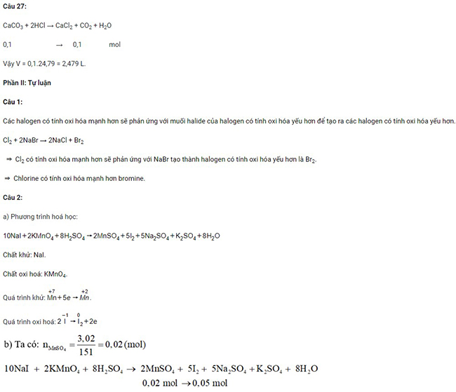 Đáp án đề kiểm tra học kì 2 môn Hóa học lớp 10 KNTT