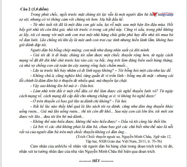 Đề thi thử môn Văn tốt nghiệp THPT 2022 tỉnh Nam Định