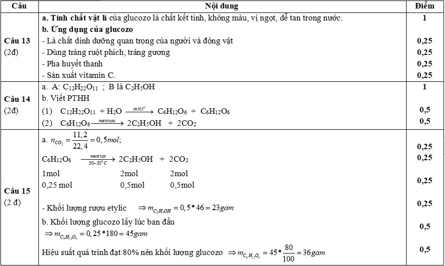 Đáp án đề thi học kì 2 Hóa 9 năm 2023