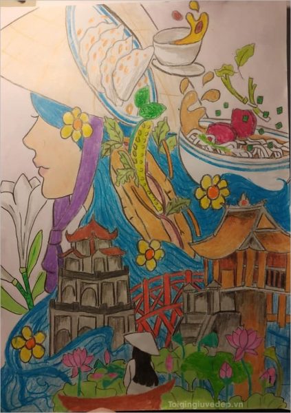 Vẽ tranh Hà Nội trong em đơn giản