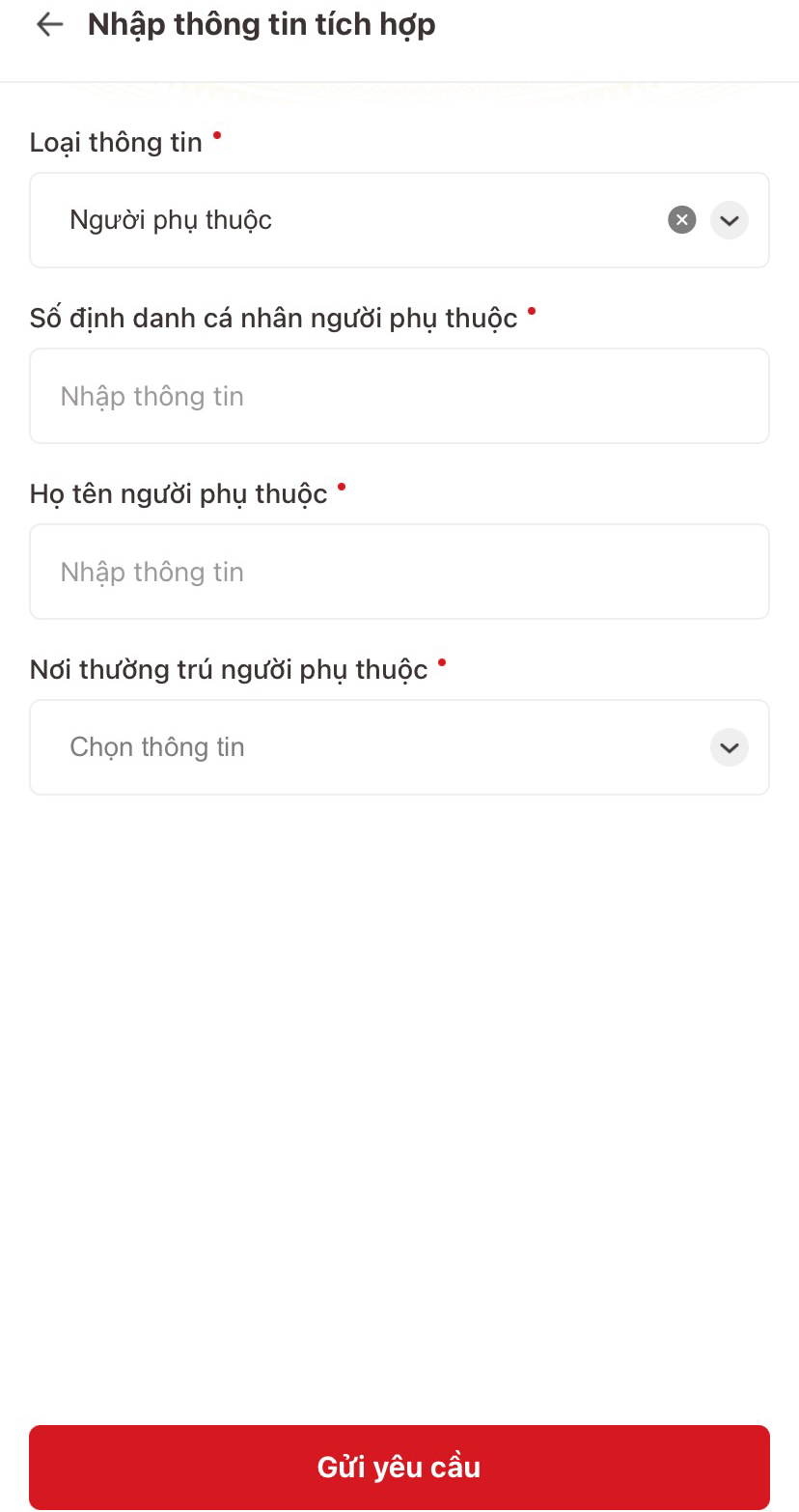 Cách tích hợp thông tin người phụ thuộc vào VneID