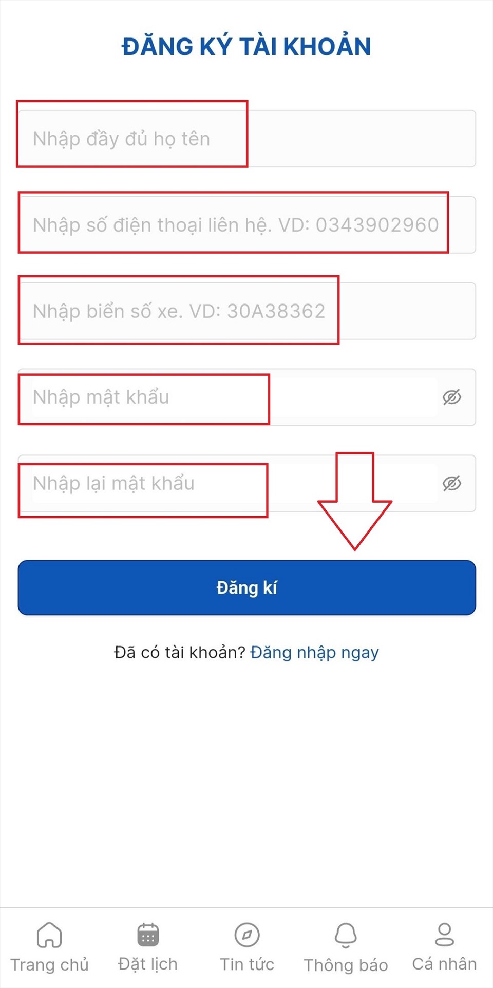 Đặt lịch đăng kiểm online