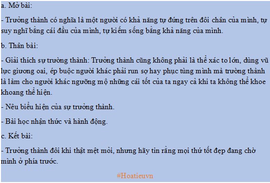 Dàn ý nghị luận về sự trưởng thành