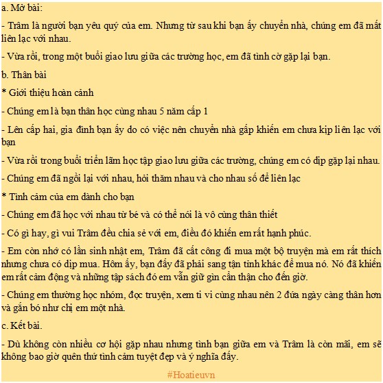 Dàn ý bày tỏ cảm xúc về một người bạn tốt mà em đã lâu chưa gặp lại