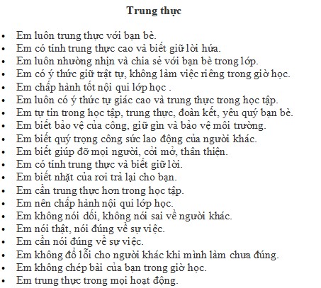 Mẫu nhận xét lớp 3 theo Thông tư 27
