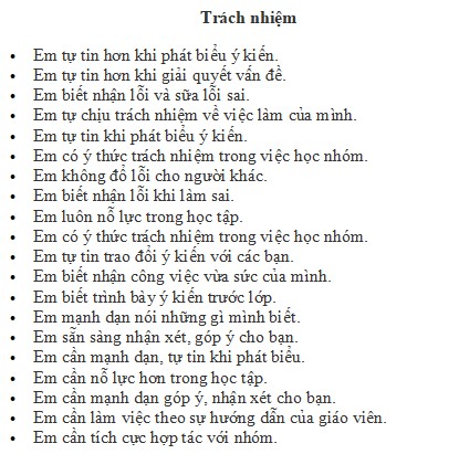 Nhận xét năng lực phẩm chất theo Thông tư 27