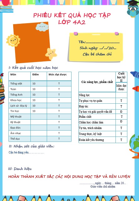 Mẫu phiếu báo kết quả học tập học sinh về gia đình phụ huynh