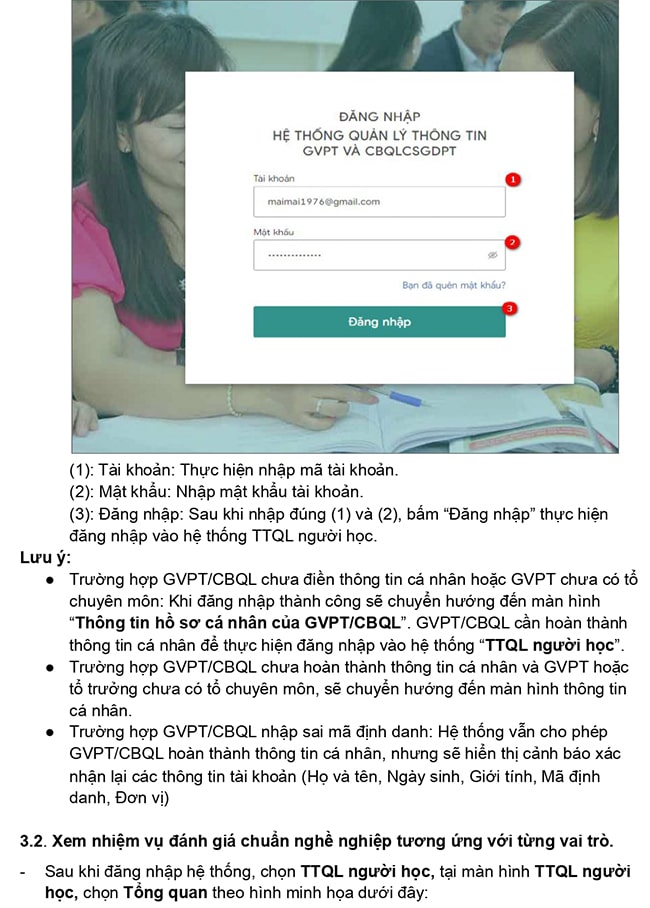 Hướng dẫn đánh giá chuẩn nghề nghiệp giáo viên trên TEMIS