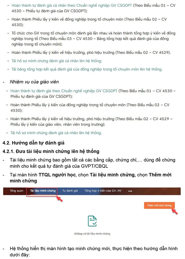 Hướng dẫn đánh giá chuẩn nghề nghiệp giáo viên trên TEMIS