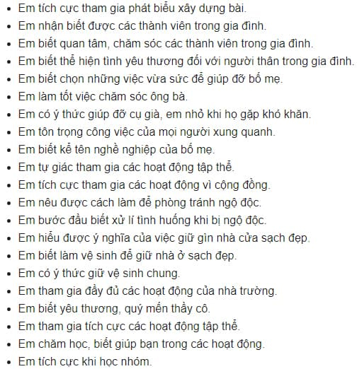 Mẫu nhận xét các môn học lớp 3 theo Thông tư 27