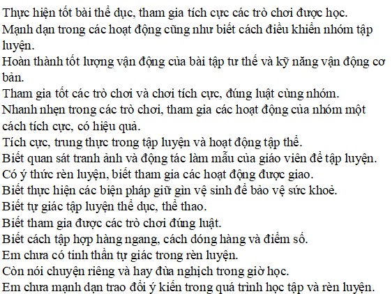 Mẫu nhận xét các môn học lớp 3 theo Thông tư 27