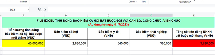File Excel tính tiền đóng BHXH, BHTN, BHYT 2023