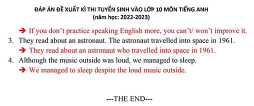 Đáp án đề thi tuyển sinh lớp 10 môn Anh Đà Nẵng 2022